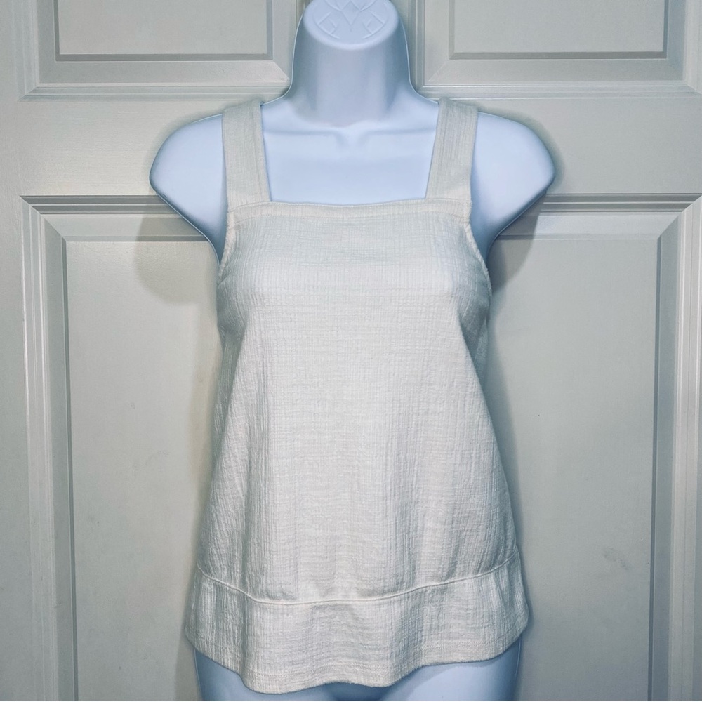 Madewell Apron Cross-Back Tank Top in Ivory Bleached Linen Fit S-M - Picture 3 of 14